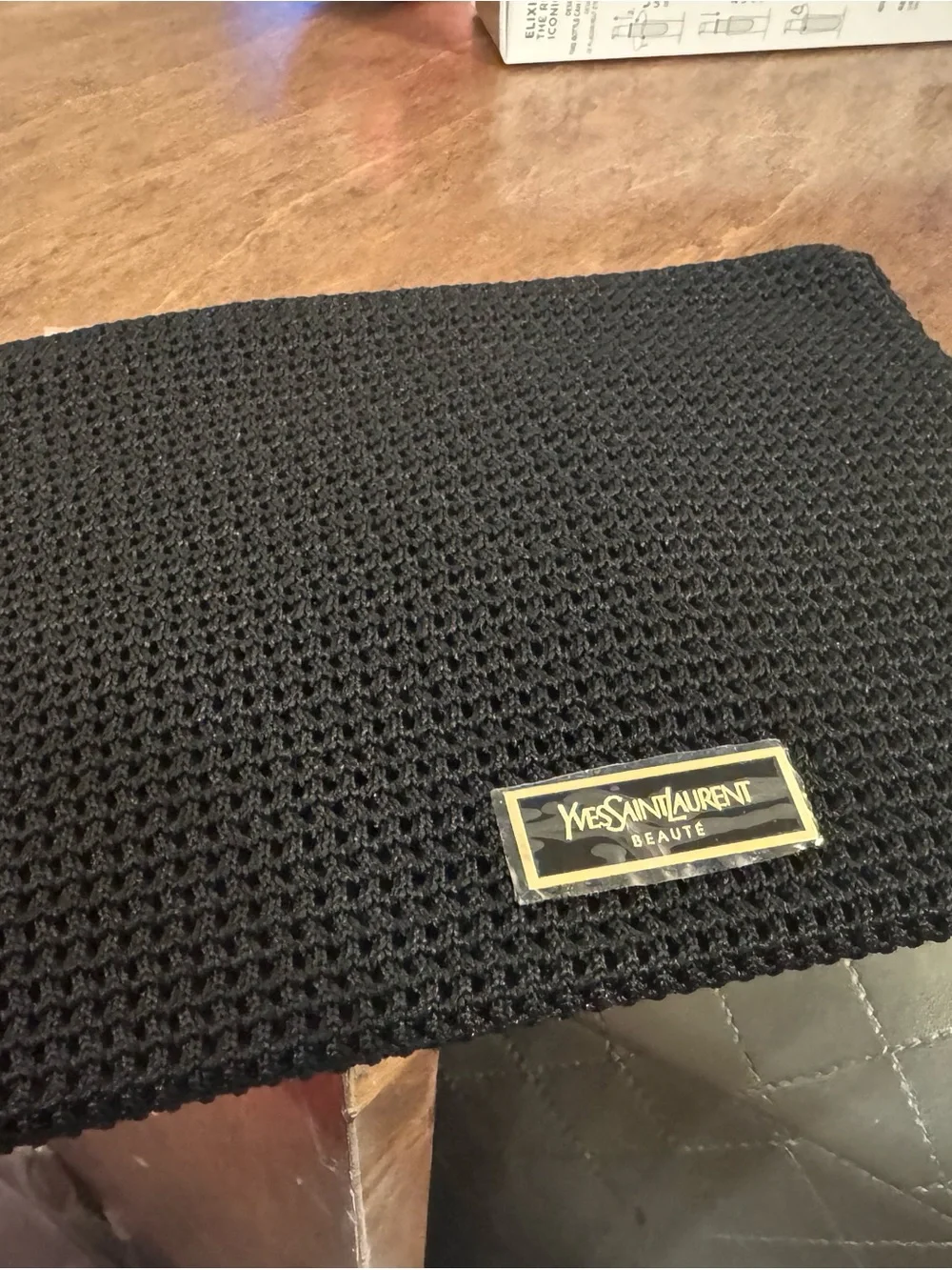 Yves Saint Laurent Black Knit Men's Pouch with Gold Logo Plaque